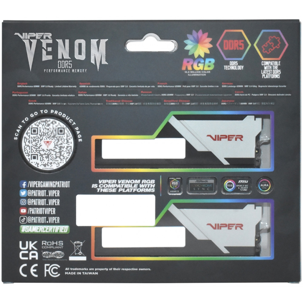 Модуль пам`яті DDR5 2x16GB/6000 Patriot Viper Venom RGB (PVVR532G600C36K)
