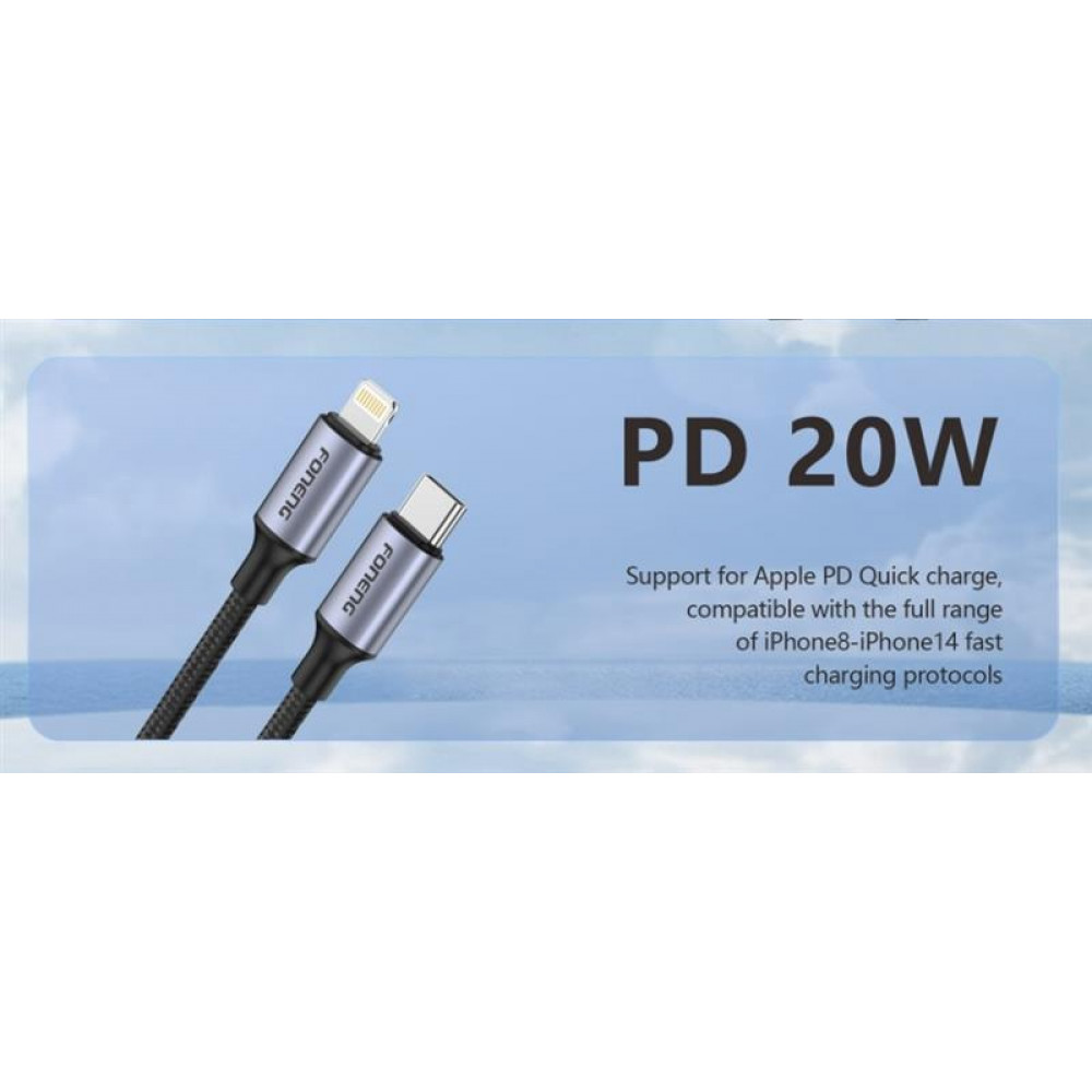 Кабель Foneng X95 Metal Head Braided Cable USB-C - Lightning (M/M) PD20W, 1.2 м, Black (X95-CA-TCIP)