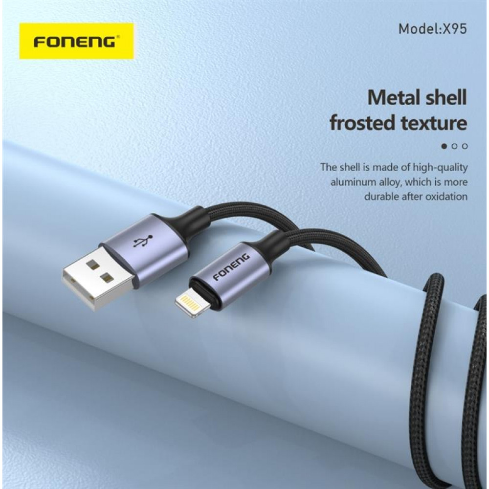 Кабель Foneng X95 Metal Head Braided Cable (3A) USB - Lightning (M/M), 1.2 м, Black (X95-CA-IP)