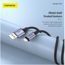Кабель Foneng X95 Metal Head Braided Cable (3A) USB - Lightning (M/M), 1.2 м, Black (X95-CA-IP)