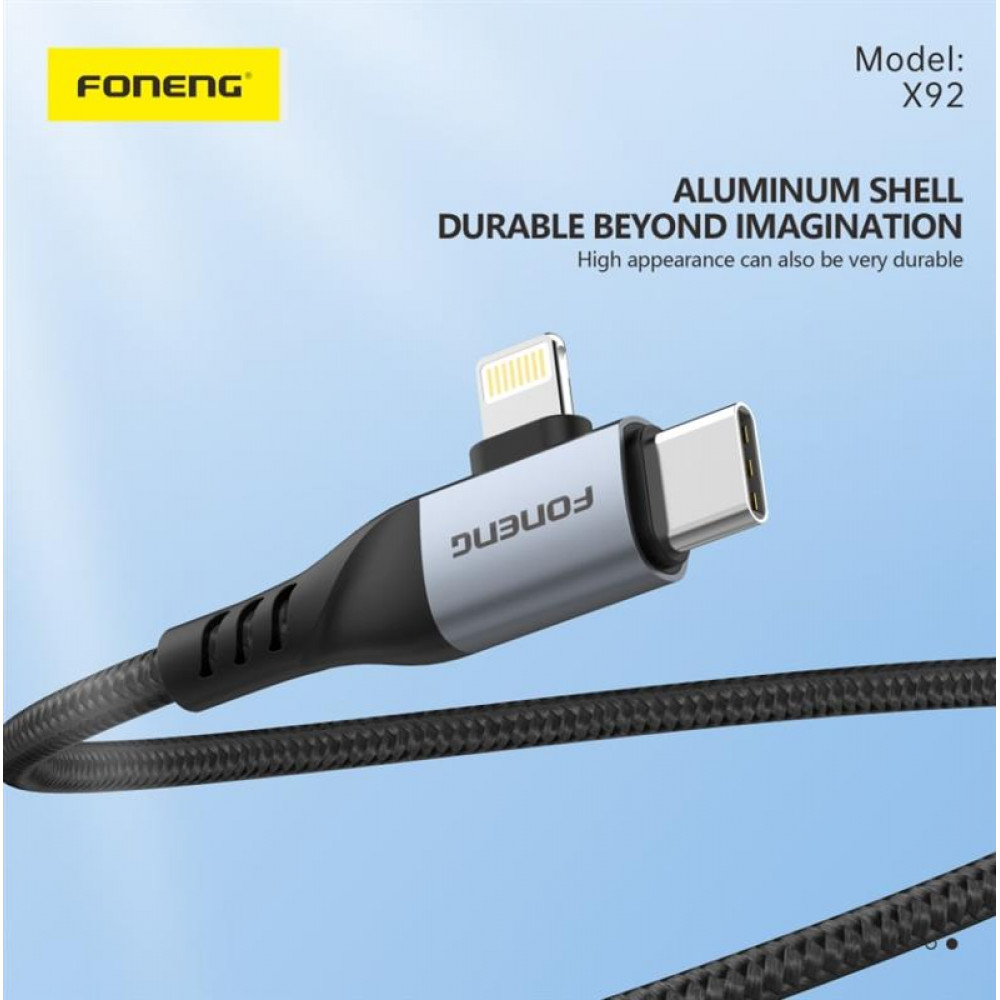 Кабель Foneng X92 4-in-1 (60W) USB/USB-C - USB-C/Lightning (M/M), 1 м, Black (X92-CA-FIO)
