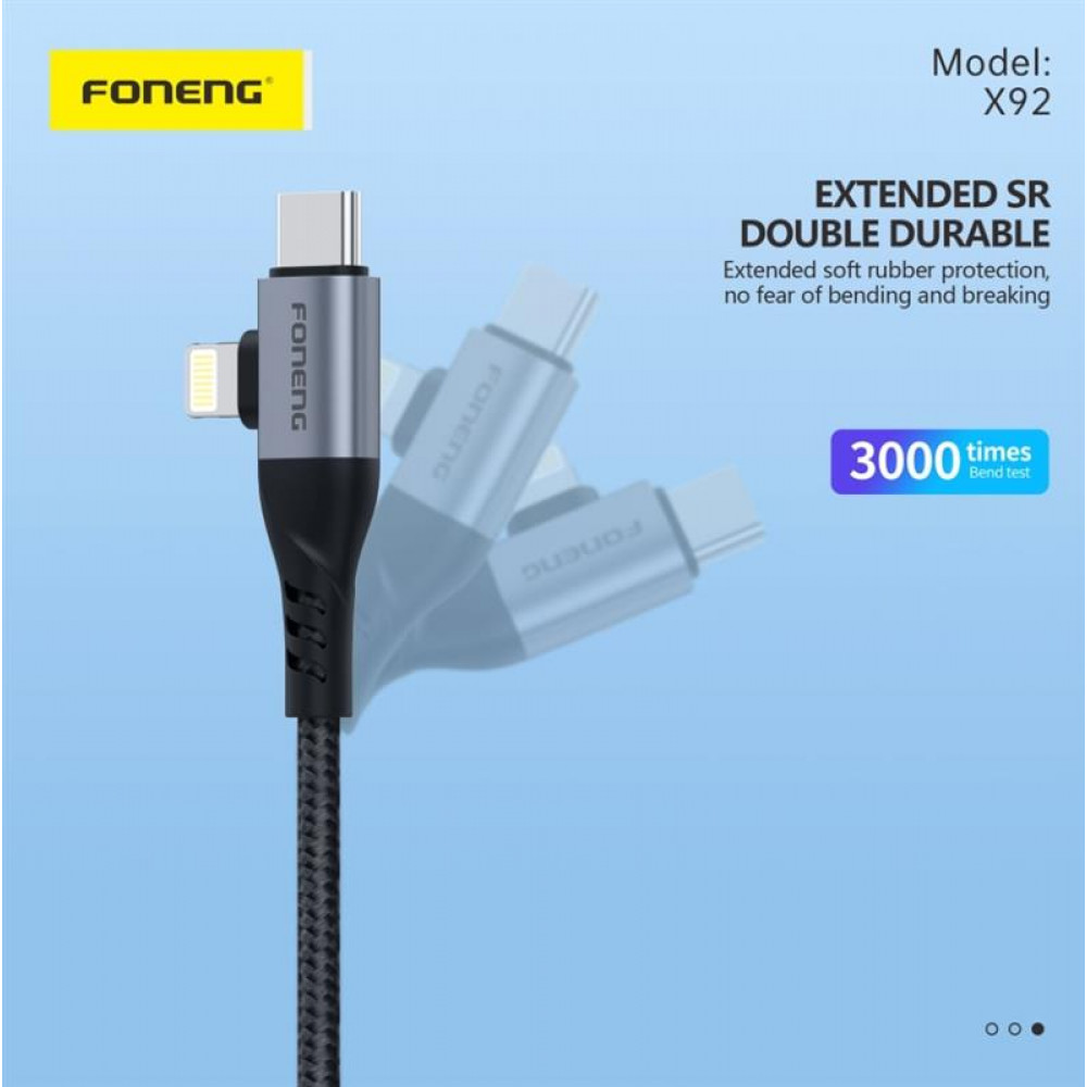 Кабель Foneng X92 4-in-1 (60W) USB/USB-C - USB-C/Lightning (M/M), 1 м, Black (X92-CA-FIO)