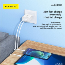 Мережевий зарядний пристрій Foneng EU50 PD35W Fast Charger (2USBх3A) White (EU50-CH)