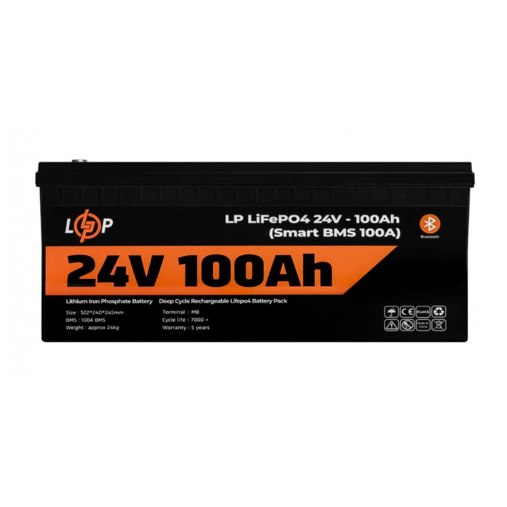 Акумуляторна батарея LogicPower 24V 100 AH (2560Wh) Smart BT для ДБЖ (BMS 100A/50А) LiFePO4
