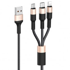 Кабель Hoco X26 XPress Charging 3in1 USB - Lightning/micro USB/USB-C (M/M), 2A, 1 м, Black/Gold (K18769)