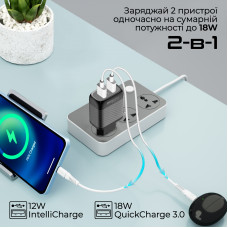 Зарядний пристрій Promate BiPlug-QC3 Black Зарядний пристрій Promate BiPlug-QC3 Black