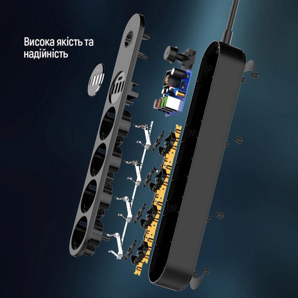 Фільтр живлення ColorWay CW-CHE44PDB 4 розетки, 4USB (Type-C PD20W + 3USB QC3.0) (45W), 2м, Black