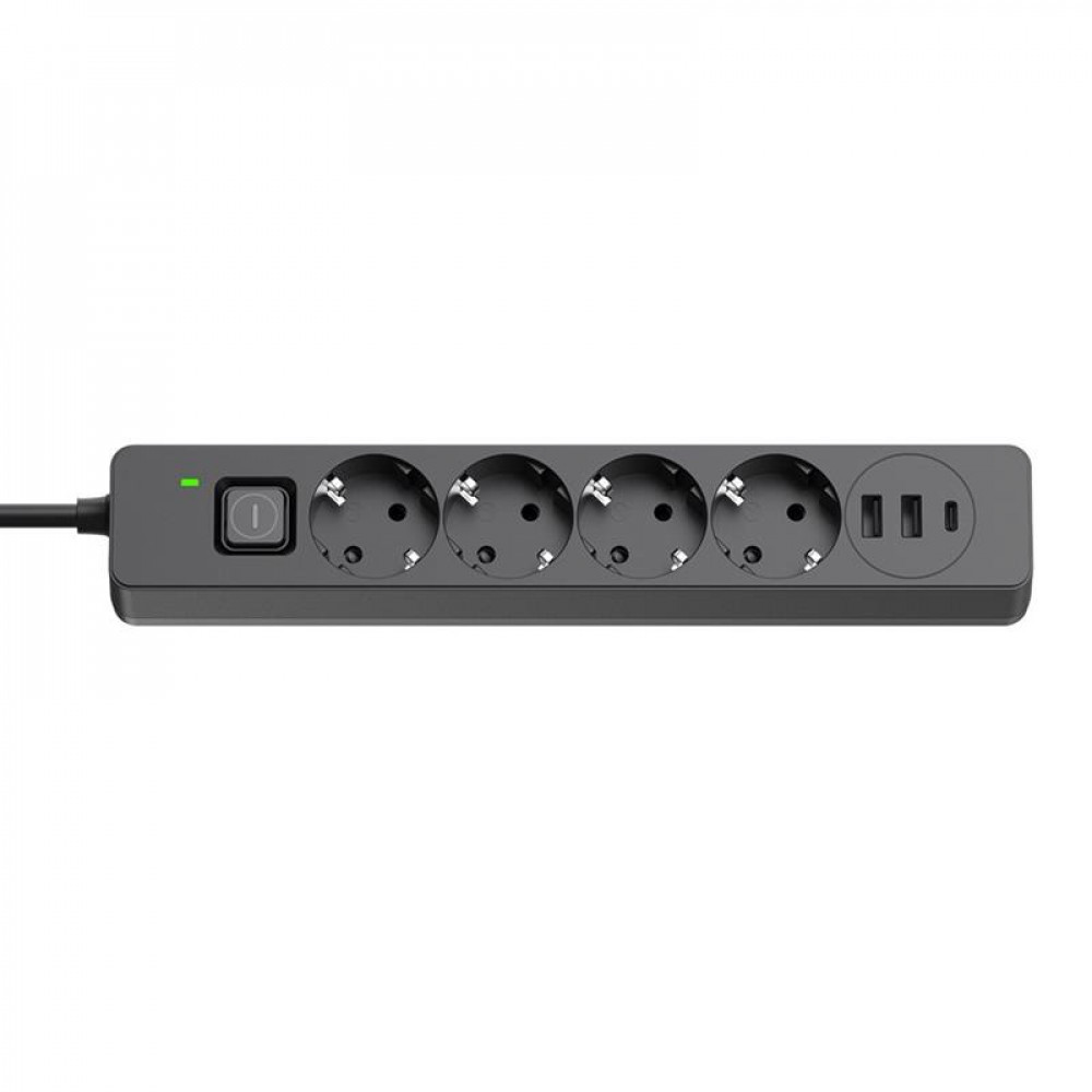 Фільтр живлення ColorWay CW-CHE432PDB 4 розетки, 3USB (2USB-A + 1 TYPE-C) (24W), 2м, Black