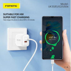 Мережевий зарядний пристрій Foneng EU52-CH PD 30W (1xUSB, 1xType-C) White Мережевий зарядний пристрій Foneng EU52-CH PD 30W (1xUSB, 1xType-C) White