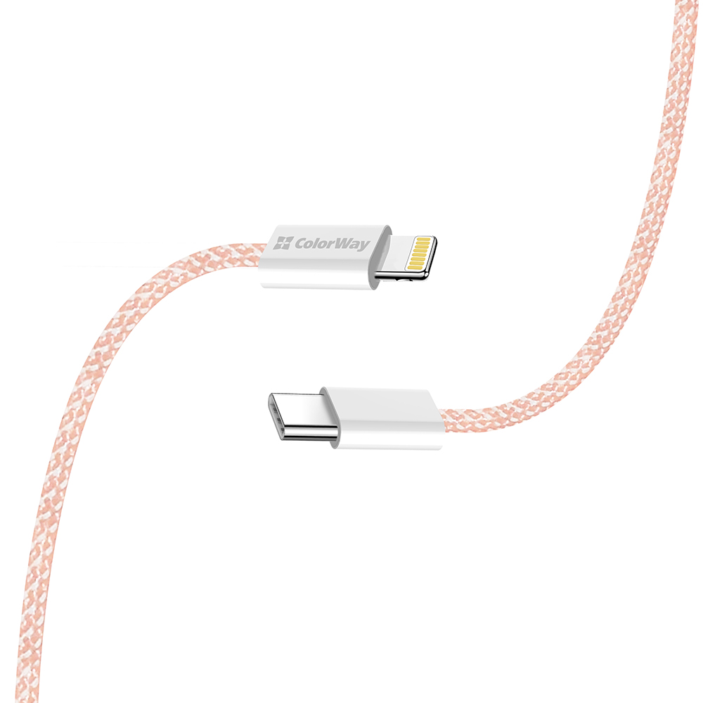 Кабель ColorWay Lightning + USB Type-C (M/M), 3.0 А, 1 м, Pink (CW-CBPDCL061-P)