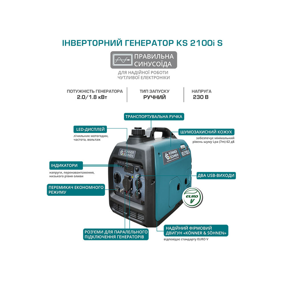 Генератор бензиновий інверторний Konner&Sohnen KS 2100i S