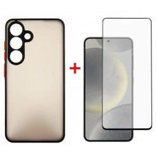 Чохол-накладка Dengos для Samsung Galaxy S24 SM-S921 Black (DG-KM-109) + захисне скло Чохол-накладка Dengos для Samsung Galaxy S24 SM-S921 Black (DG-KM-109) + захисне скло