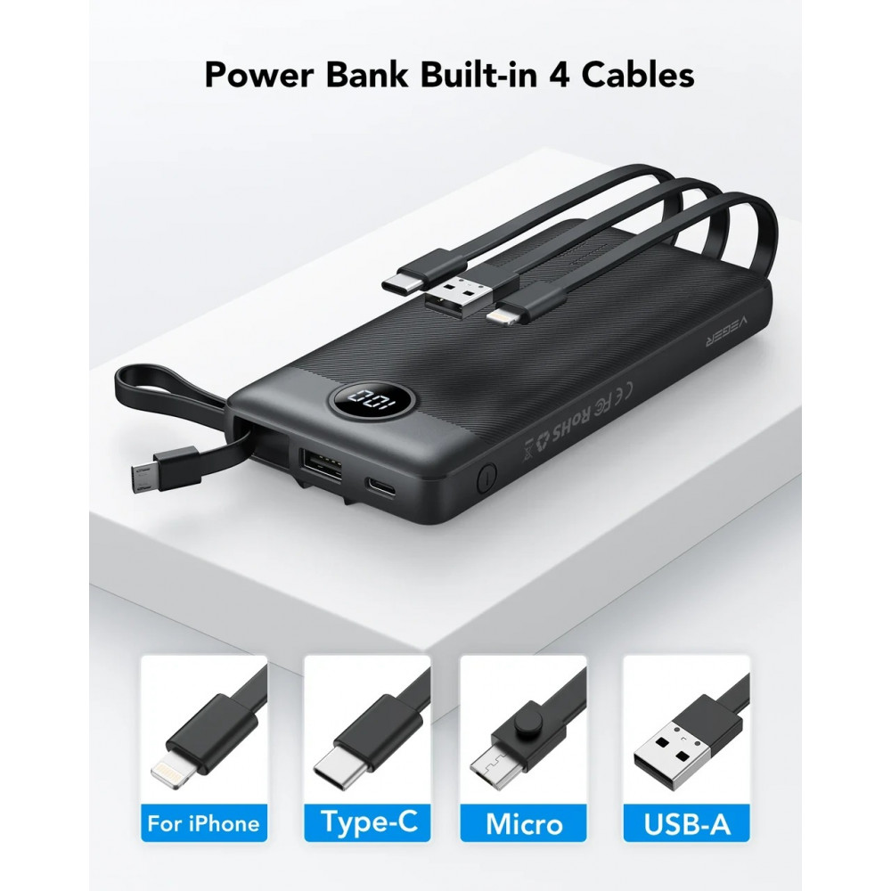 Універсальна мобільна батарея Veger C10 10000mAh, Black (1283126526848)