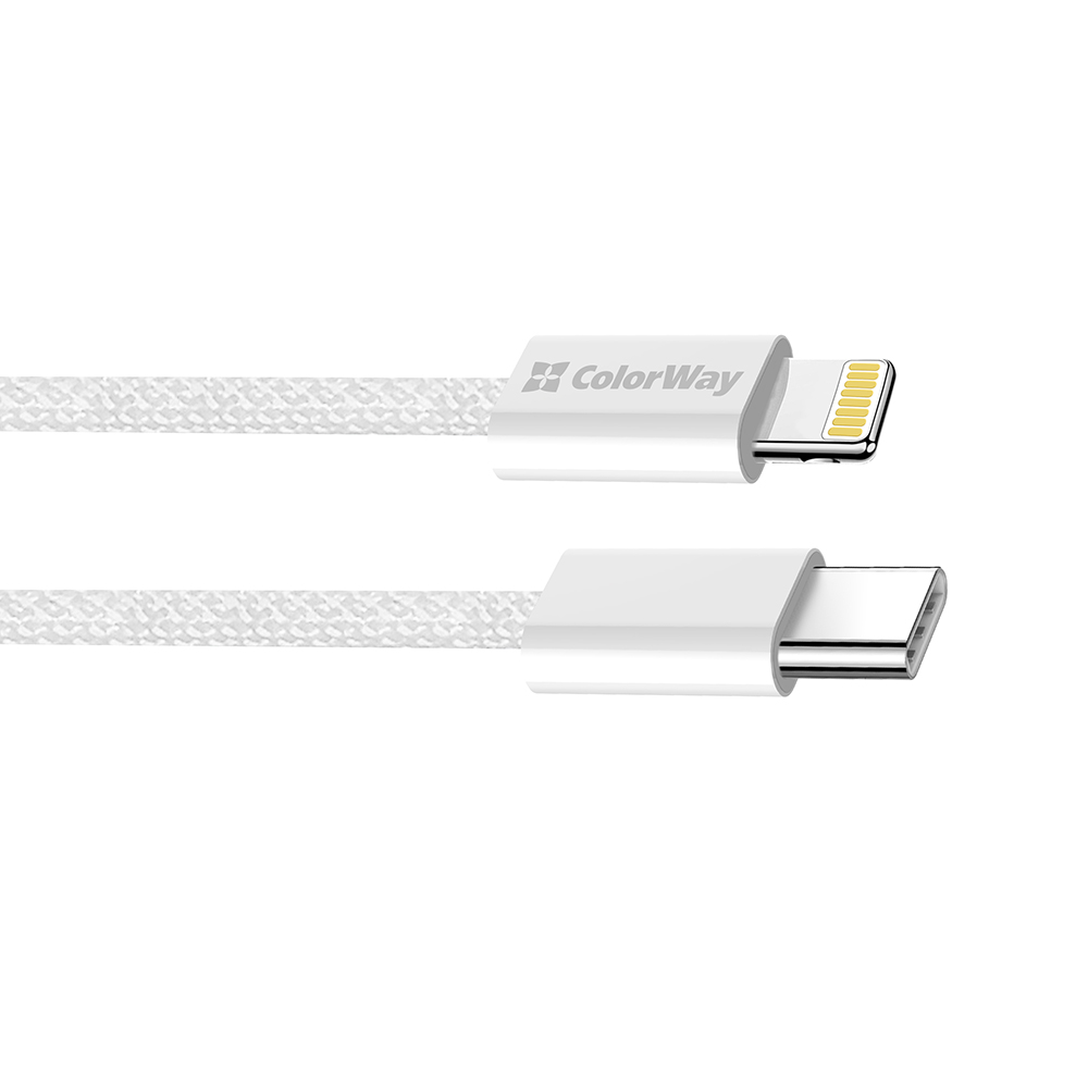 Кабель ColorWay USB Type-C - Lightning (M/M), (braided cotton) (PD Fast Charging 27W), 2 м, Gray (CW-CBPDCL068-GR)