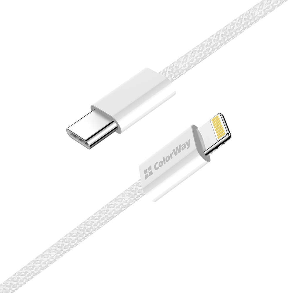 Кабель ColorWay USB Type-C - Lightning (M/M), (braided cotton) (PD Fast Charging 27W), 2 м, Gray (CW-CBPDCL068-GR)