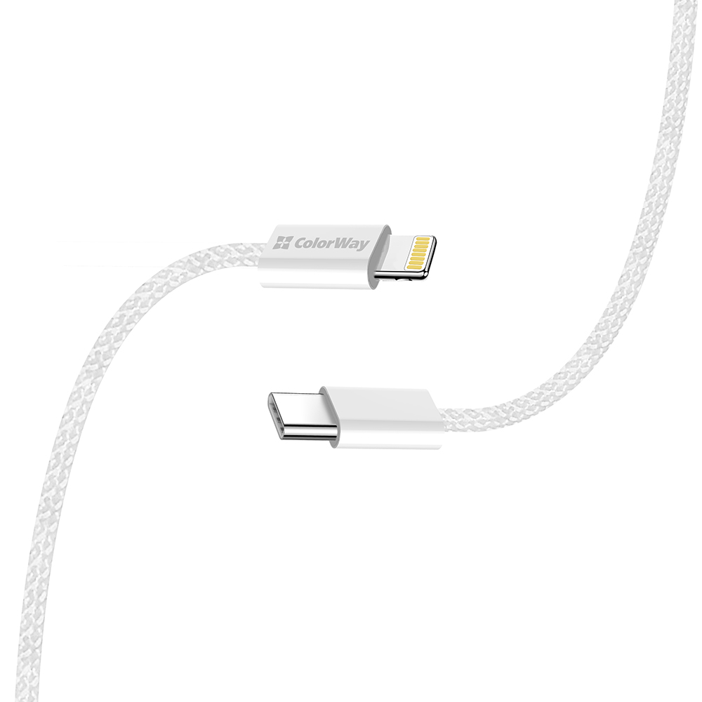 Кабель ColorWay USB Type-C - Lightning (M/M), (braided cotton) (PD Fast Charging 27W), 2 м, Gray (CW-CBPDCL068-GR)