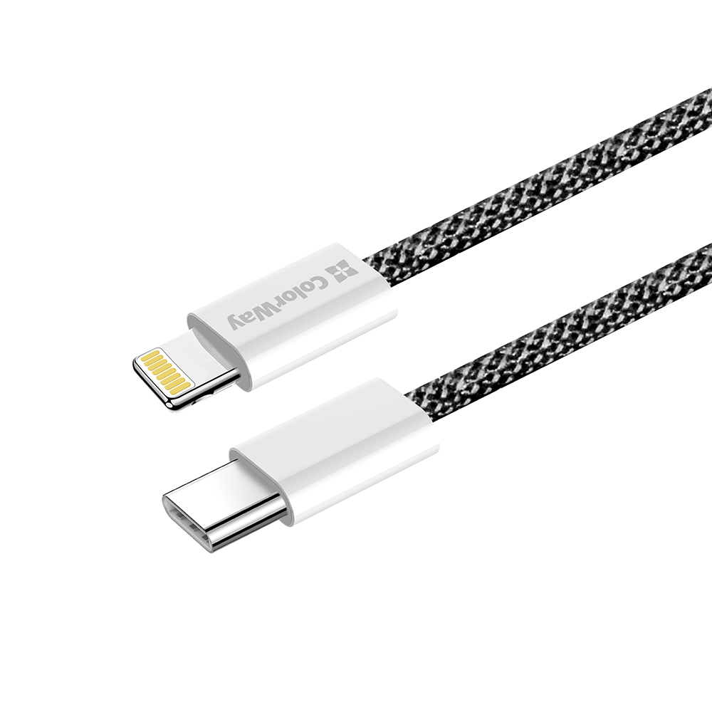 Кабель ColorWay USB Type-C - Lightning (M/M), (braided cotton) (PD Fast Charging 27W), 2 м, Black (CW-CBPDCL068-BK)