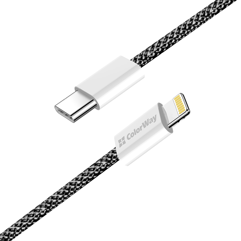 Кабель ColorWay USB Type-C - Lightning (M/M), (braided cotton) (PD Fast Charging 27W), 2 м, Black (CW-CBPDCL068-BK)