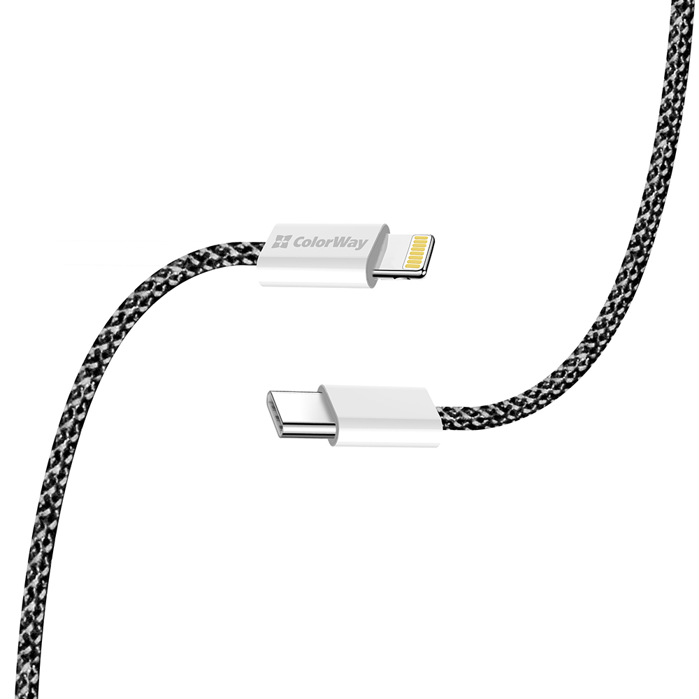 Кабель ColorWay USB Type-C - Lightning (M/M), (braided cotton) (PD Fast Charging 27W), 2 м, Black (CW-CBPDCL068-BK)