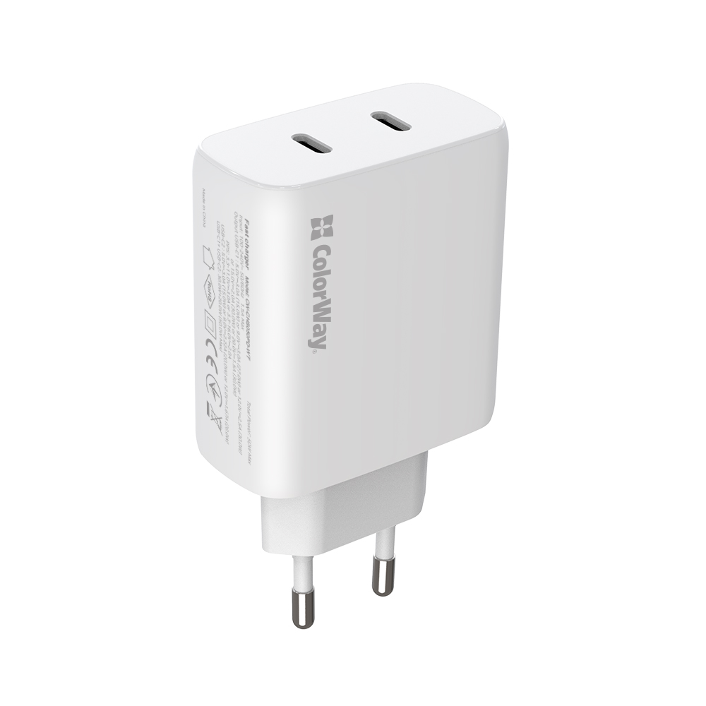 Мережевий зарядний пристрій ColorWay GaN Mini 50W PD Port PPS USB (Type-C PD 30W + Type-C PD 20W) White (CW-CHS050PD-WT)