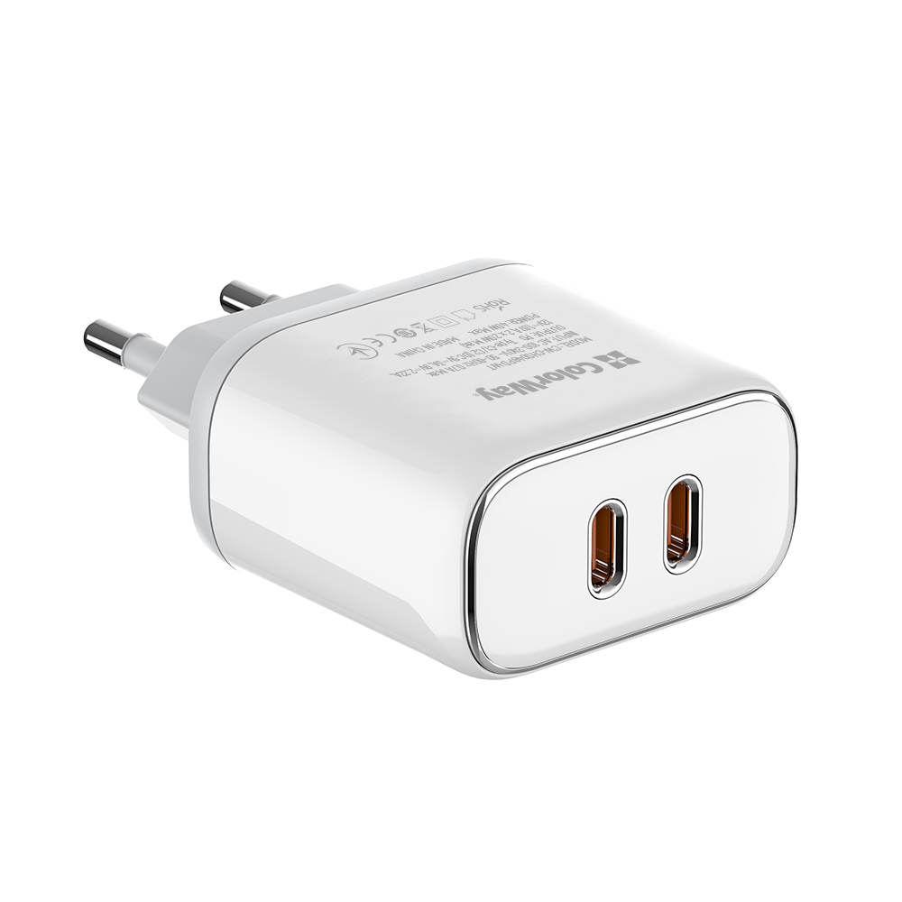 Мережевий зарядний пристрій ColorWay Power Delivery Port PPS USB (Type-C PD + Type-C PD) (40W) White (CW-CHS048PD-WT)