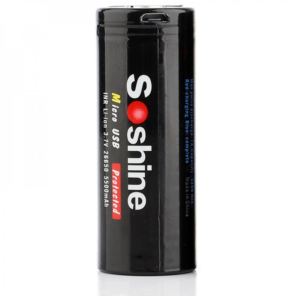 Акумулятор Soshine 26650 microUSB 5500mAh 1шт