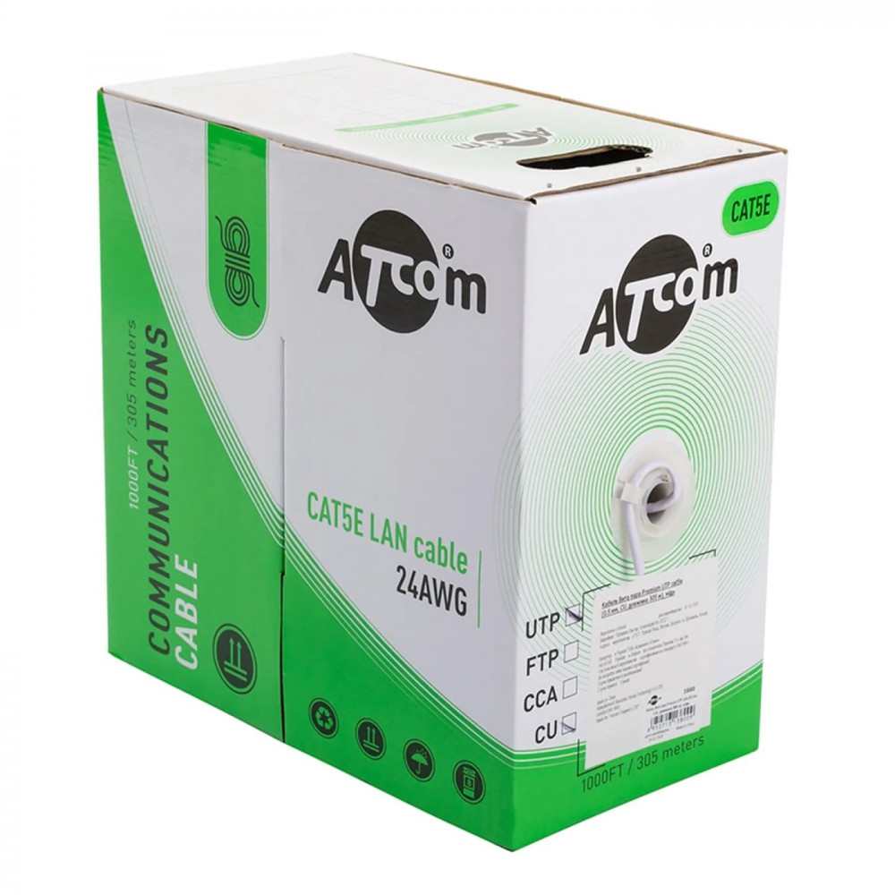 Кабель вита пара FTP 5е ATcom (бух.305м) 4х2х0,50мм медь
