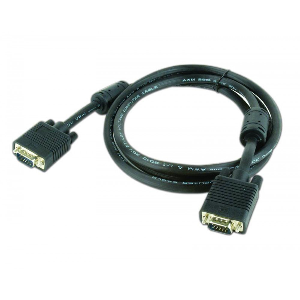 Кабель Cablexpert VGA-VGA HD15M/HD15M з 2-ма фер. кільцями, подвійний екран, чорний, 1.8 м (CC-PPVGA-6B)