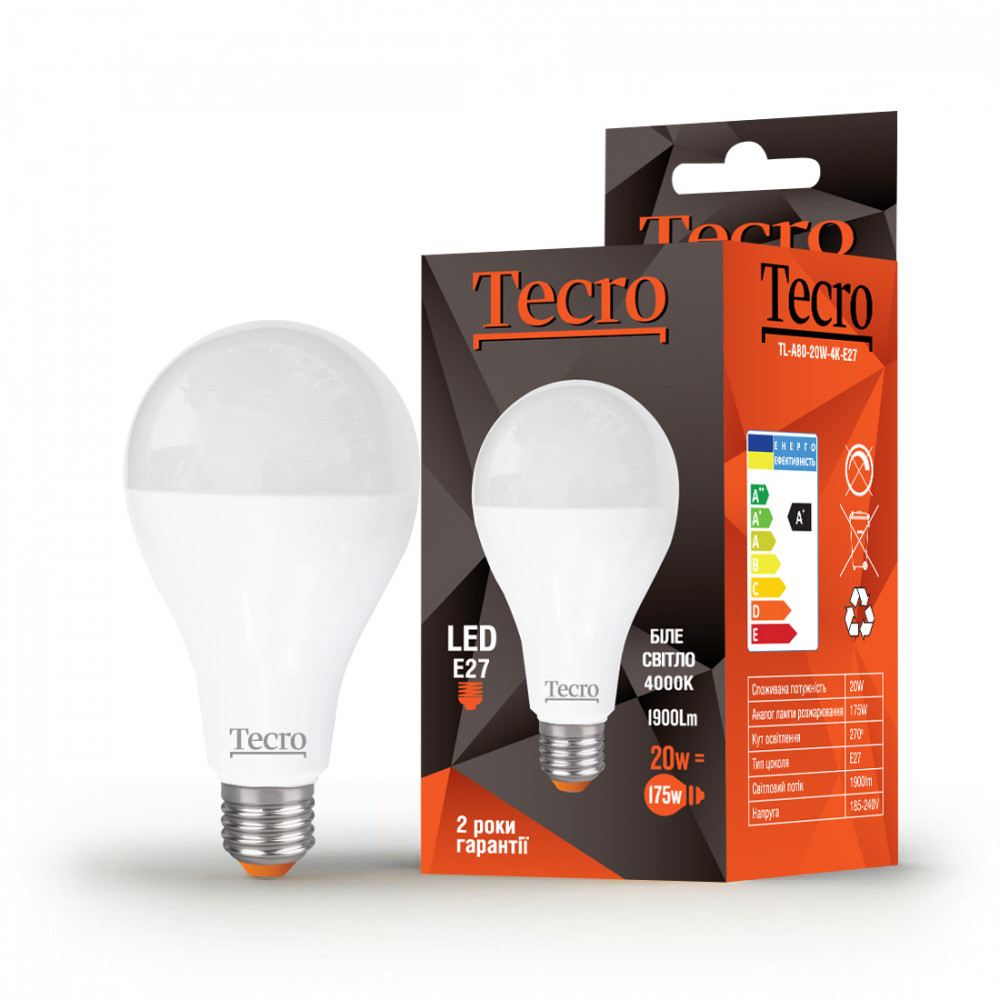 Лампа світлодіодна Tecro 20W E27 4000K (TL-A80-20W-4K-E27)