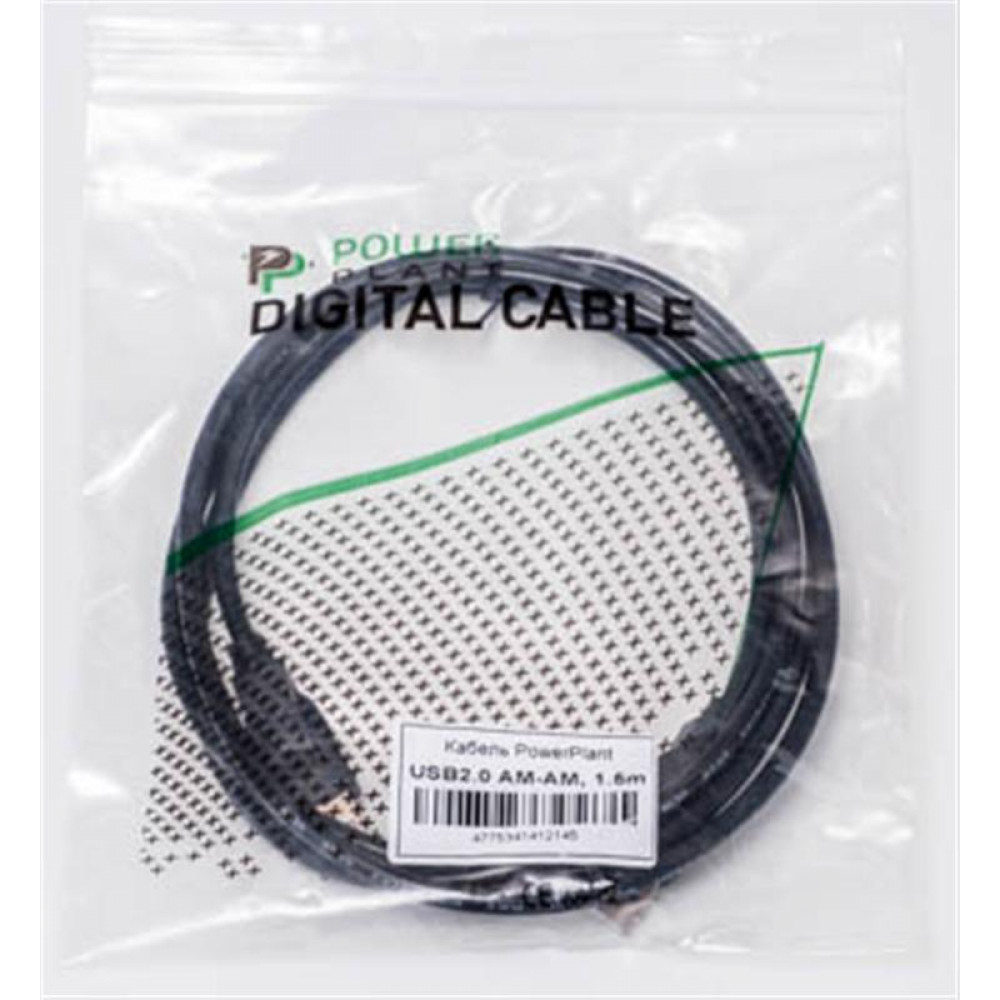 Кабель PowerPlant (KD00AS1214) USB2.0(AM)-USB2.0(AM), 1.5м, Black