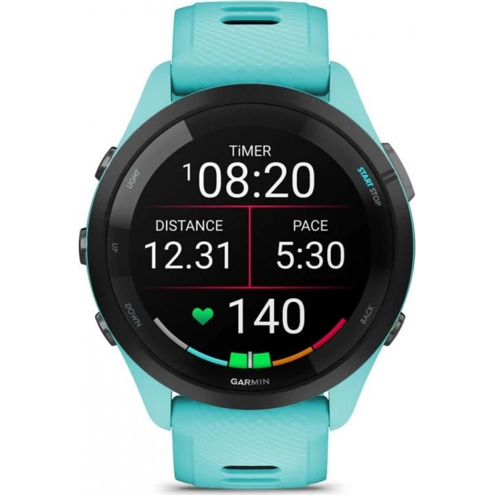 Смарт-годинник Garmin Forerunner 265 Black Bezel with Aqua Case and Aqua/Black Silicone Band (010-02810-52)