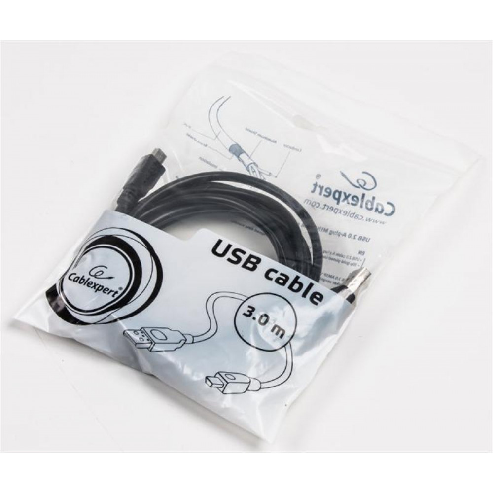 Кабель Cablexpert USB - mini-USB V 2.0 (M/M), 3 м, чорний (CCP-USB2-AM5P-10)