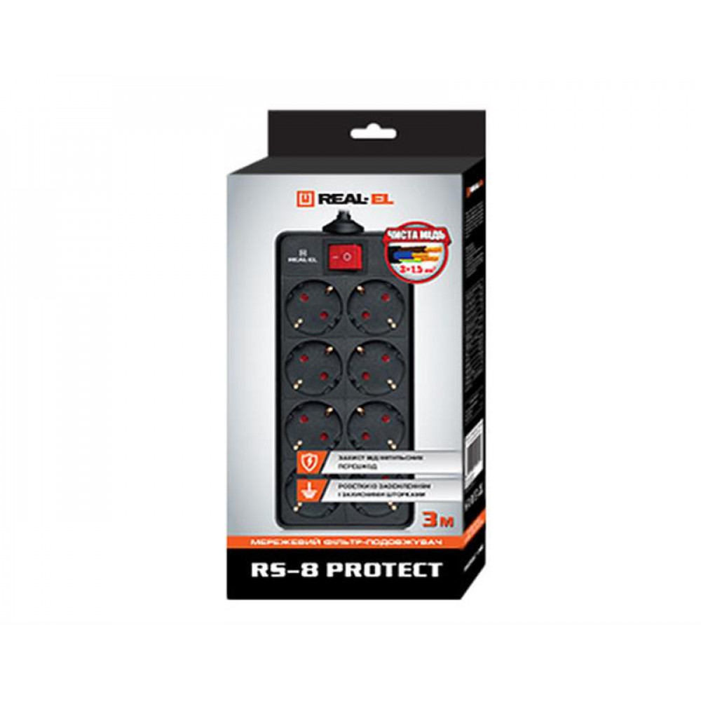 Фільтр живлення REAL-EL RS-8 Protect 1.8 м Black