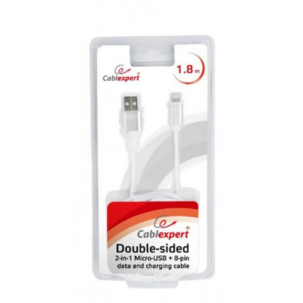 Кабель Cablexpert USB - Lightning + micro USB (M/M), 1.8 м, сірий (CCB-USB2AM-mU8P-6) 