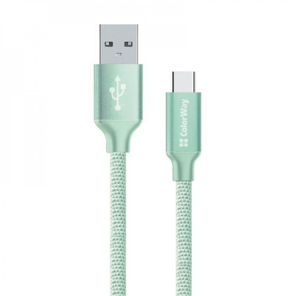Кабель ColorWay USB - USB Type-C (M/M), 2.4 А, 2 м, Mint (CW-CBUC008-MT)