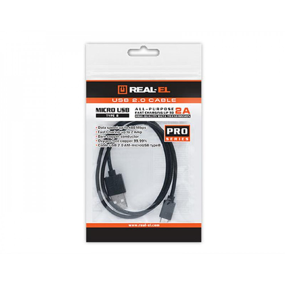 Кабель REAL-EL Pro USB - micro USB V 2.0 (M/M), 2 м, чорний (EL123500025)