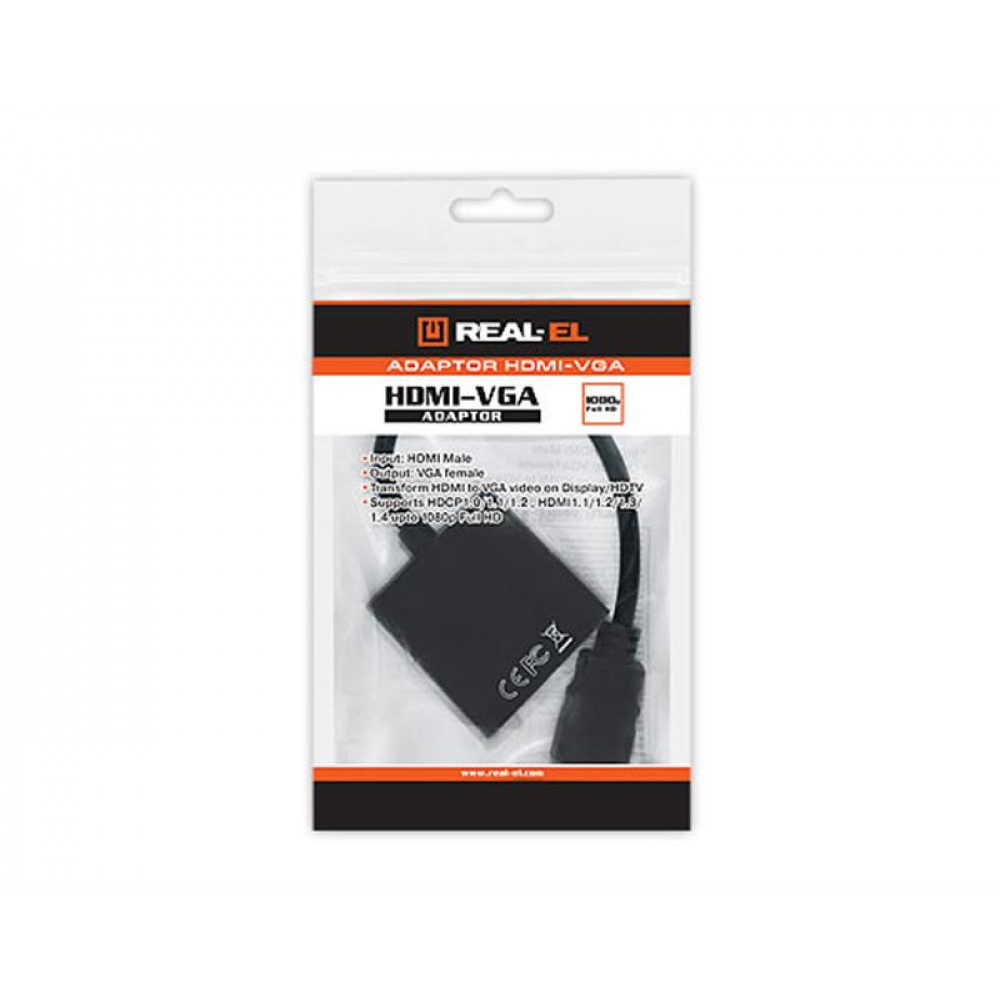 Адаптер REAL-EL HDMI - VGA (M/F), 0.15 м, чорний (EL123500020) 