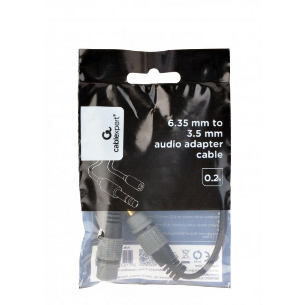 Аудіо-кабель Cablexpert 3.5 мм - 6.35 мм (F/M), 0.2 м, чорний (A-63M35F-0.2M)