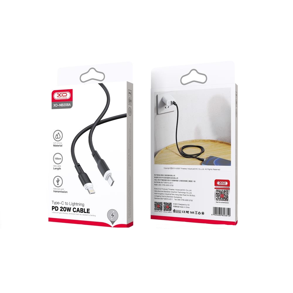 Кабель XO NB208A USB Type-C - Lightning, (M/M), 20W 1 м Black (6920680826810)