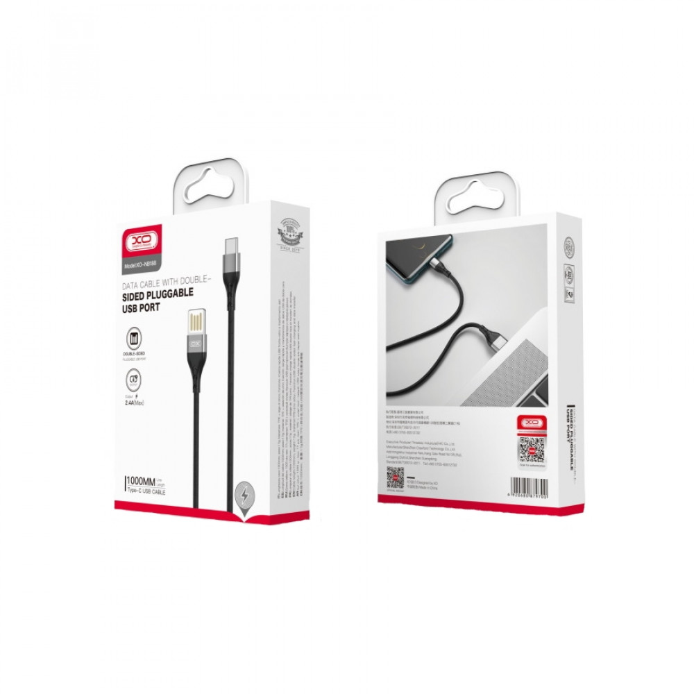 Кабель XO NB188 USB - USB Type-C, (M/M), 2.4A 1 м Gray (6920680879700)