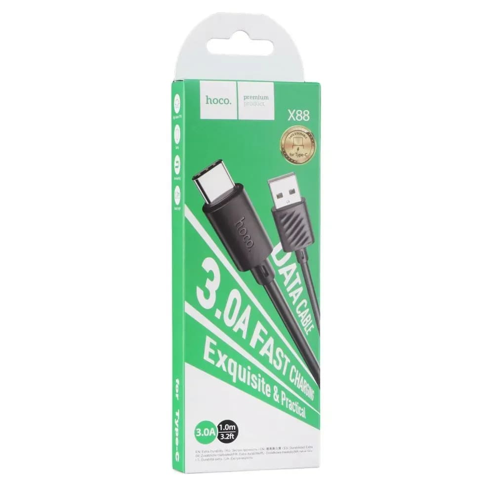 Кабель Hoco X88 Gratified USB Type-C - USB Type-C (M/M), 1 м, Black (6931474783349)
