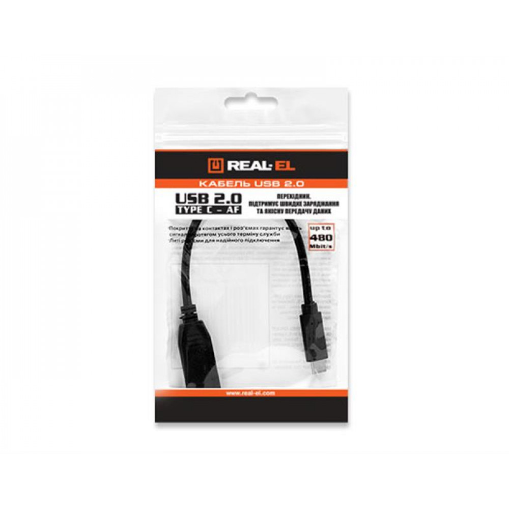 Кабель REAL-EL USB Type-C - USB V 2.0 (M/F), 0.1 м, чорний (EL123500017)