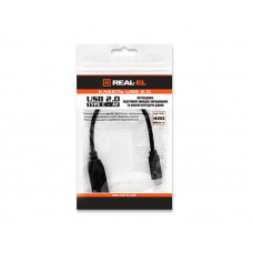 Кабель REAL-EL USB Type-C - USB V 2.0 (M/F), 0.1 м, чорний (EL123500017)
