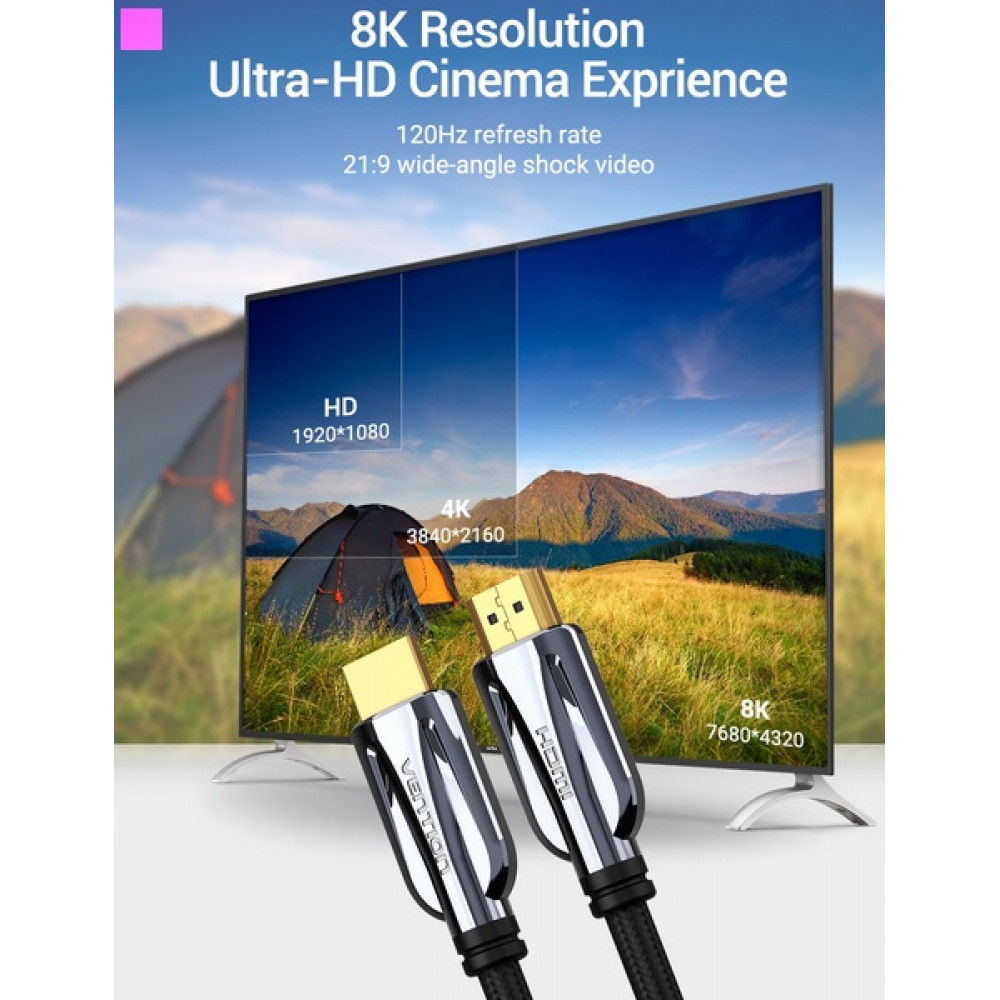 Кабель Vention HDMI-HDMI, 2 m, v2.1 (AALBH)