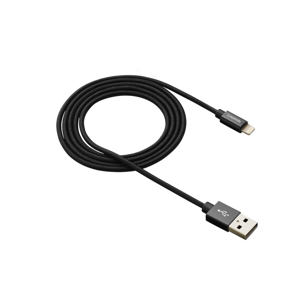 Кабель Canyon USB - Lightning (M/M) 0.96 м, Black (CNS-MFIC3B) в обплетеннi