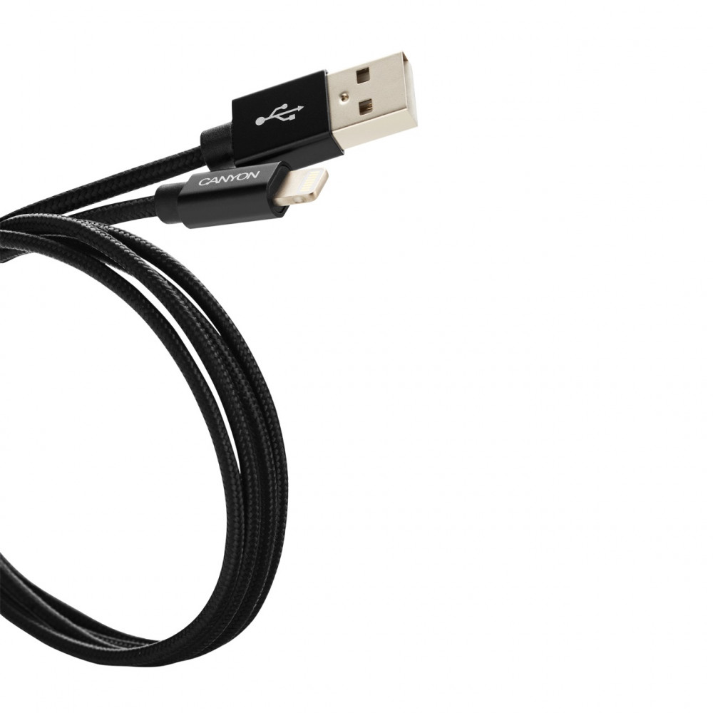Кабель Canyon USB - Lightning (M/M) 0.96 м, Black (CNS-MFIC3B) в обплетеннi