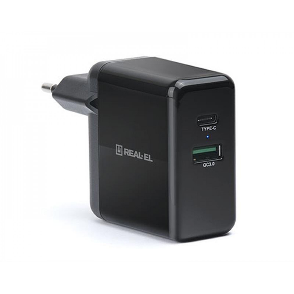 Мережевий зарядний пристрій REAL-EL CH-350 QC3.0 (2USB, 3A) Black