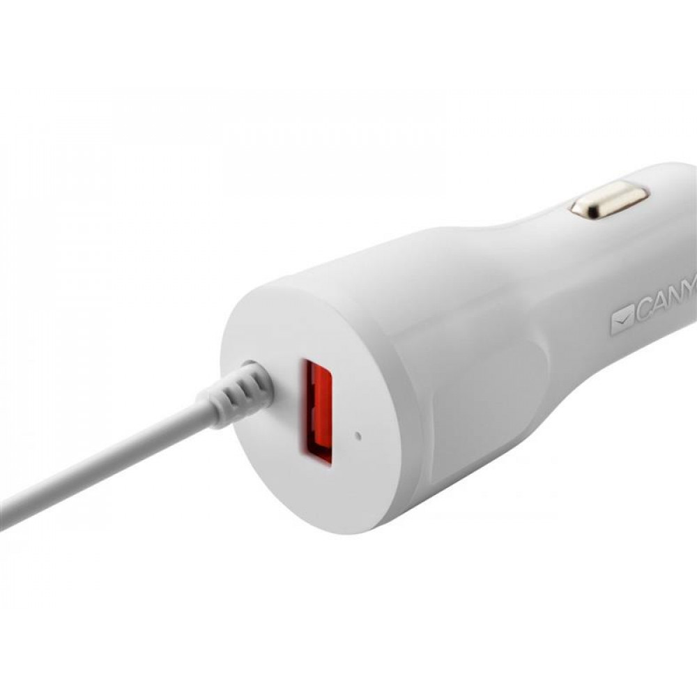 Автомобільний зарядний пристрій Canyon (1USB, 2.4A) White (CNE-CCA033W) + кабель Lightning