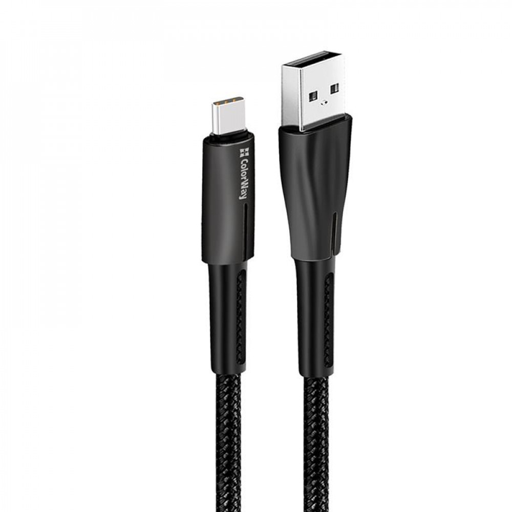Кабель ColorWay USB - USB Type-C (M/M), Zinc Alloy + Led, 2.4 А, 1 м, Black (CW-CBUC035-BK)