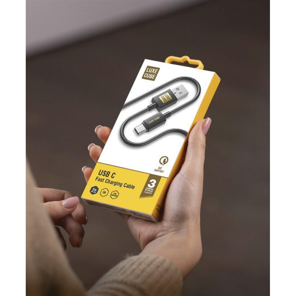 Кабель Luxe Cube USB Type-C - USB Type-C (M/M), 3 А, 2 м, черный (8886888698469)
